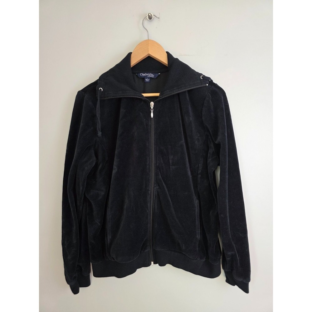Chadwicks Of Boston Women's Full Zip Sweatshirt Size L Black Velour Pockets